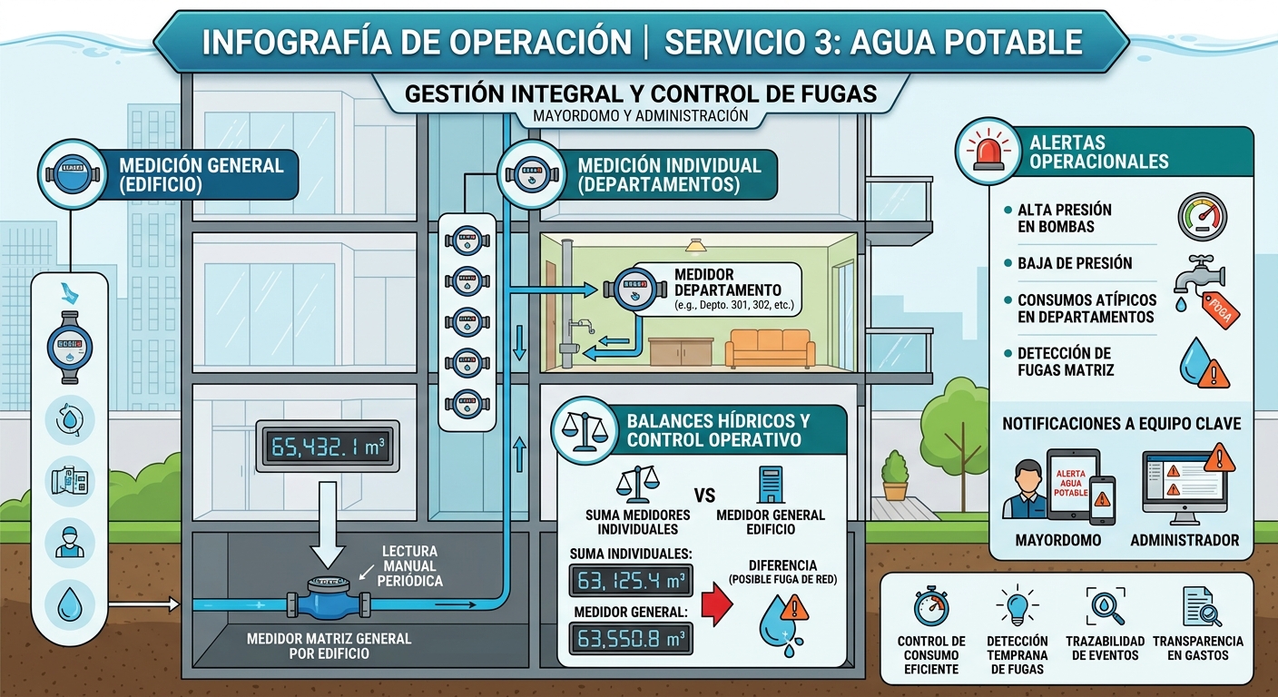 Medición de matriz general y medidores individuales de agua potable
