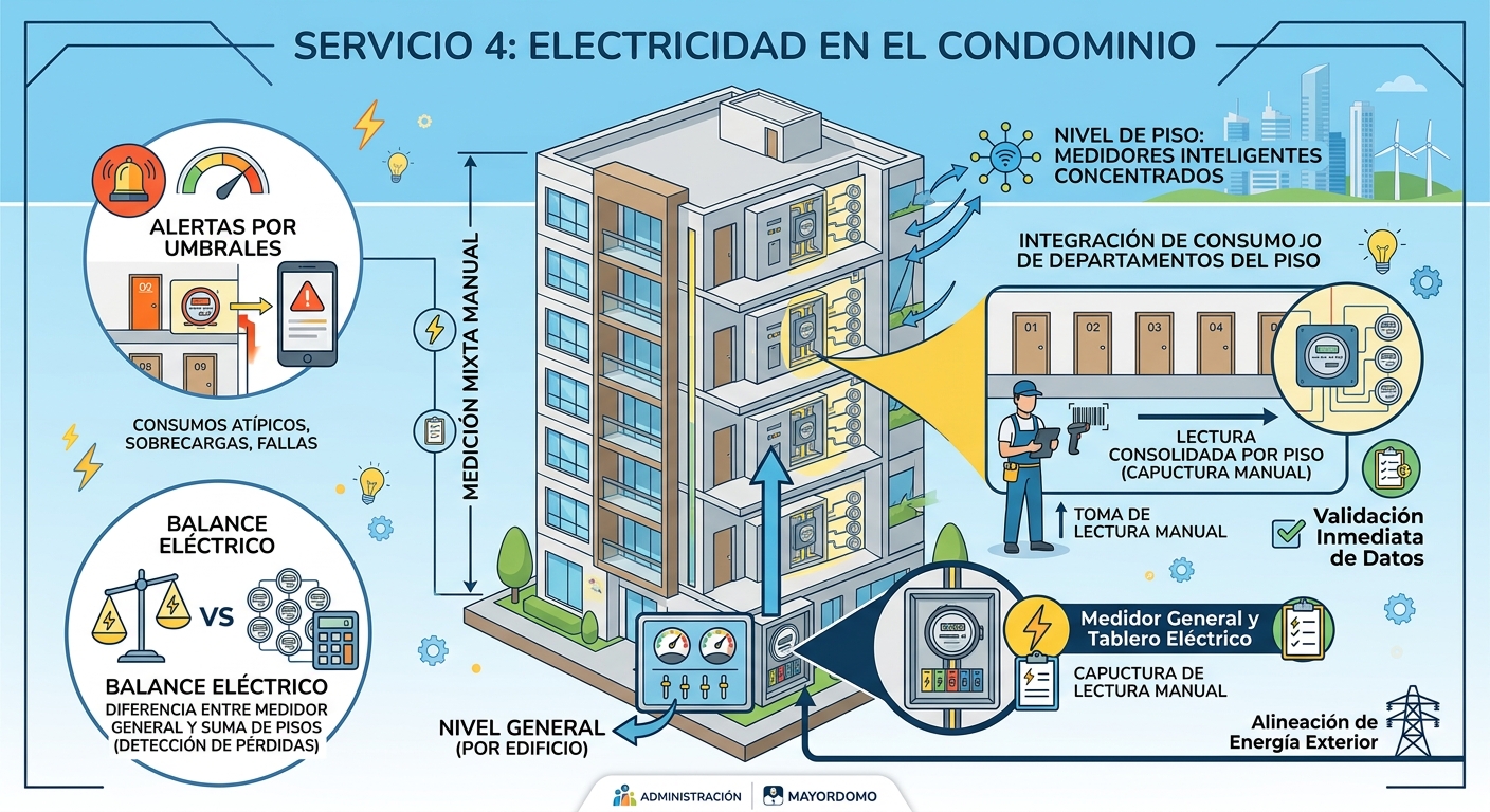 Tableros eléctricos, respaldo y medición por piso